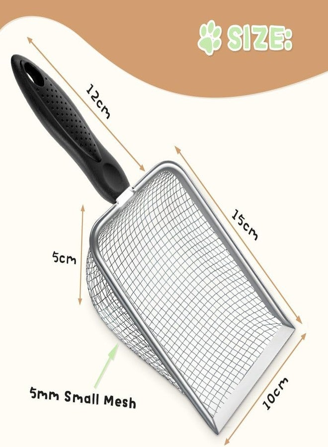سكويشي مجرفة فضلات القطط، مجرفة فضلات قطط من الفولاذ المقاوم للصدأ للقطط والحيوانات الأليفة الصغيرة، أداة متينة لإزالة الفضلات بمقبض مريح، سهلة التنظيف لفضلات القطط وأحواض الزواحف (أسود) - Image 2